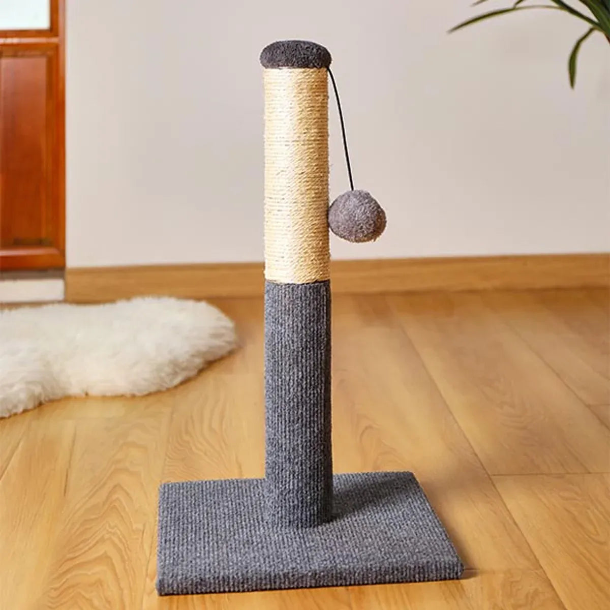Adjustable Sisal Cat Scratching Post with Toy - Grey, Up to 54 cm