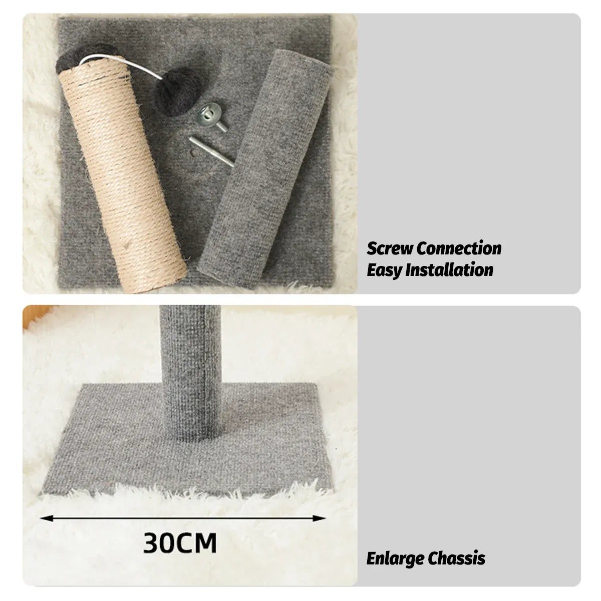 Adjustable Sisal Cat Scratching Post with Toy - Grey, Up to 54 cm