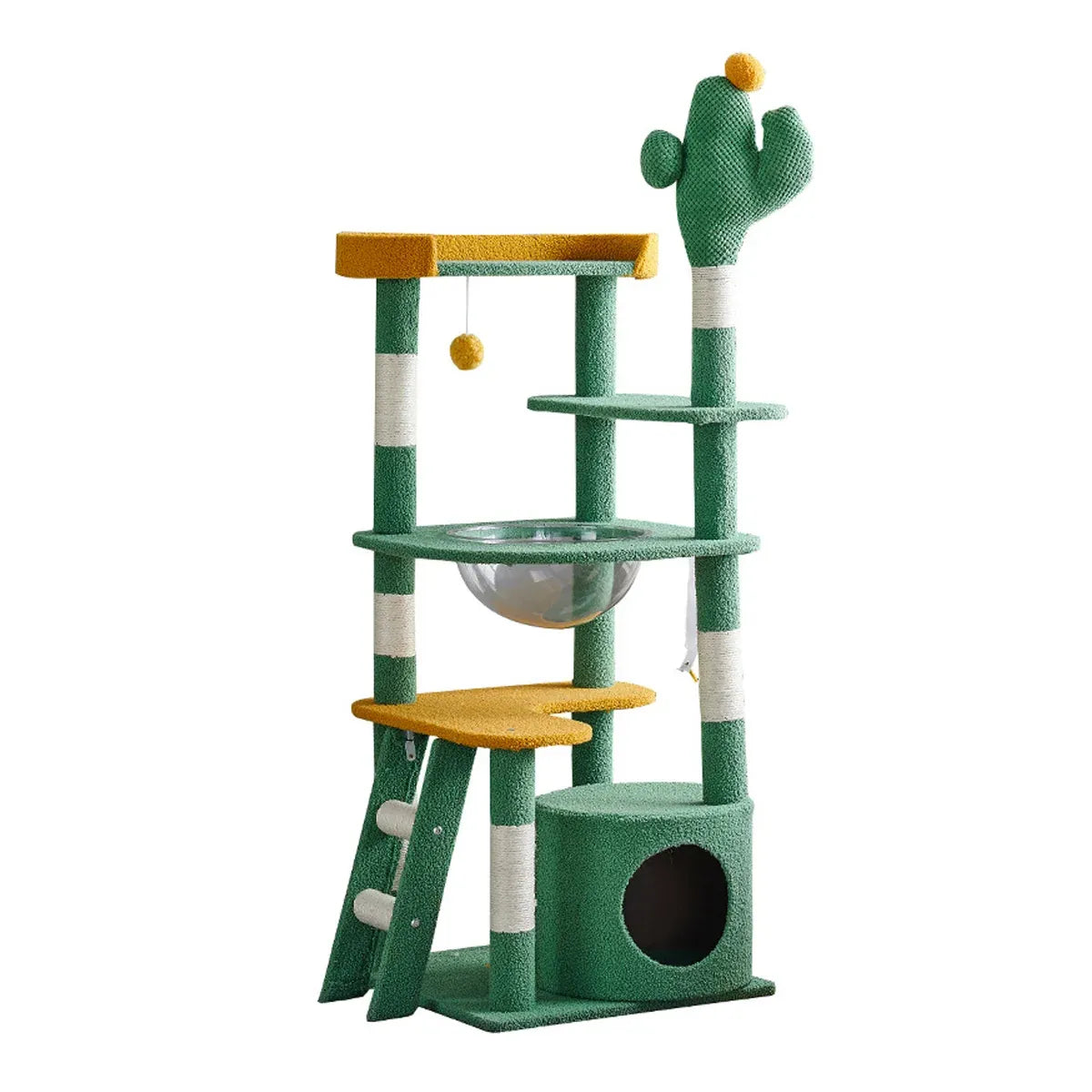 Cactus-Style Cat Climbing Tower with Clear Capsule Perch - 143 cm