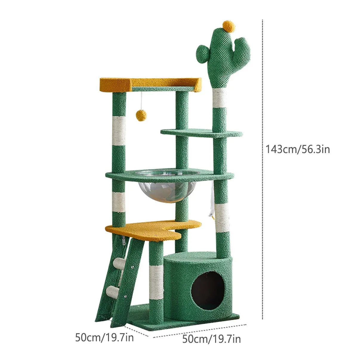 Cactus-Style Cat Climbing Tower with Clear Capsule Perch - 143 cm