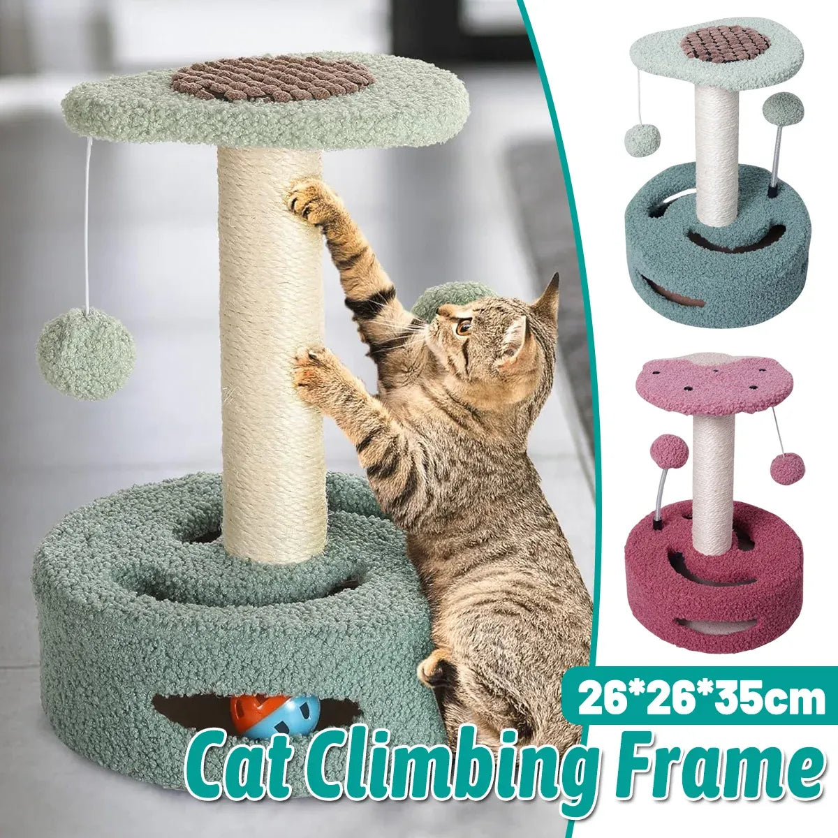 Strawberry-Style Mini Cat Scratching Post & Play Tower - Pink, 35 cm