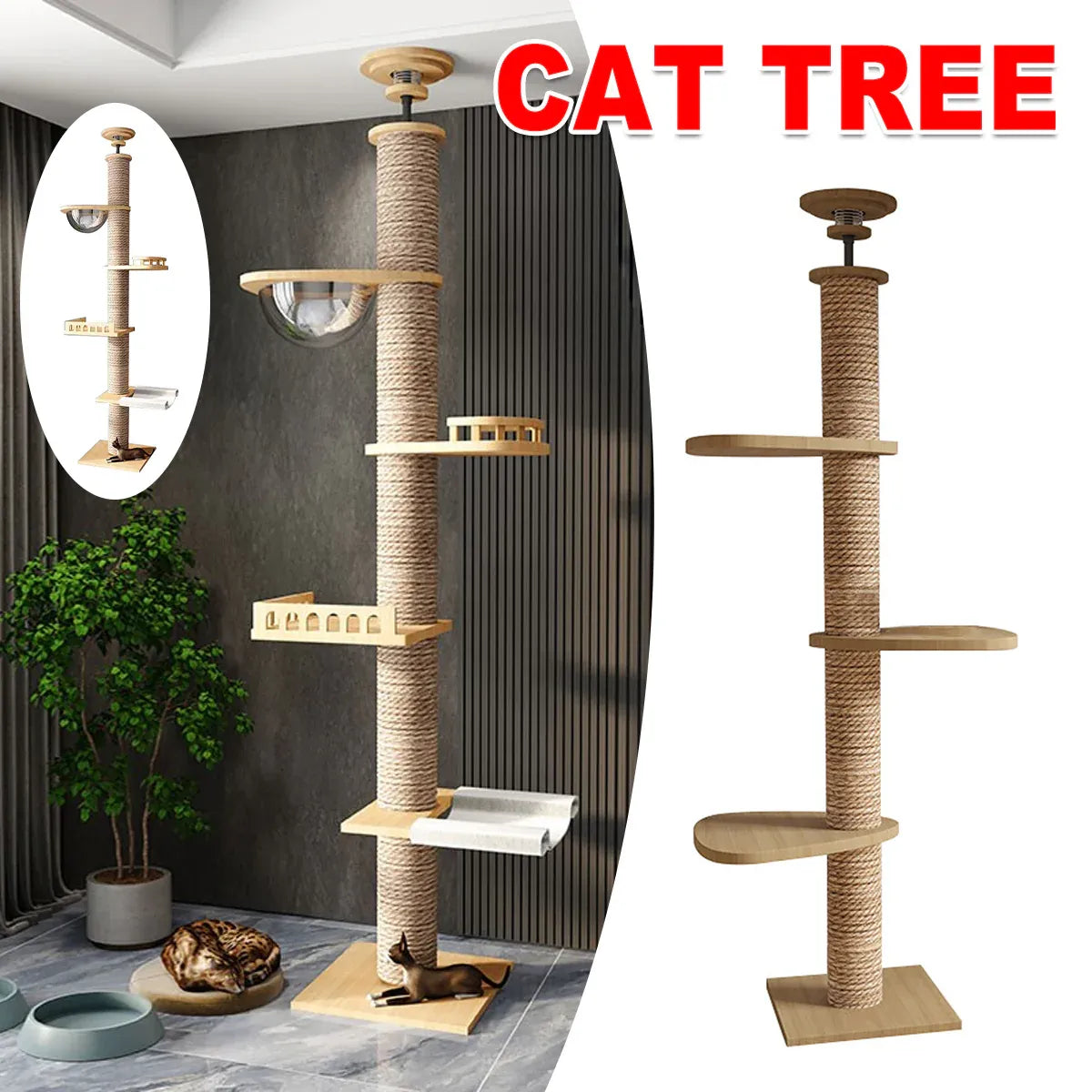Freestanding Cat Climbing Tree with Bowl - product photo 2 of 13