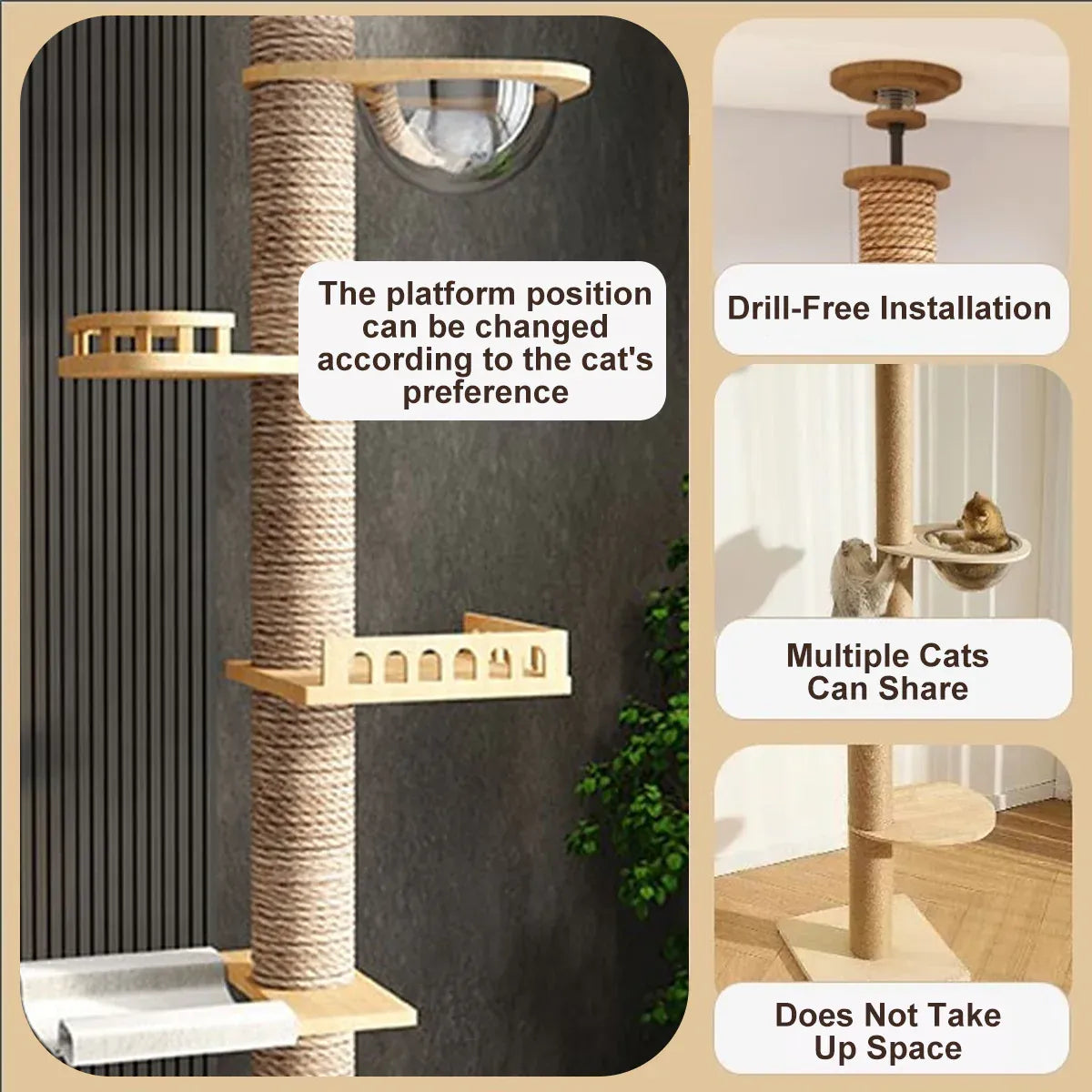 Freestanding Cat Climbing Tree with Bowl - product photo 5 of 13
