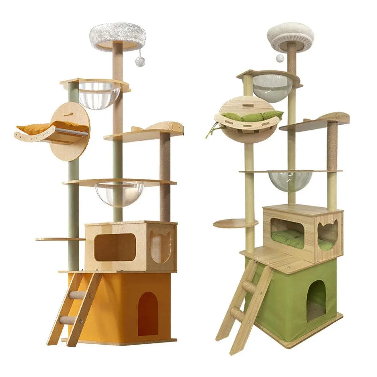 Multi-Level Wooden Cat Climbing Tower with Sisal Scratching Posts – Green