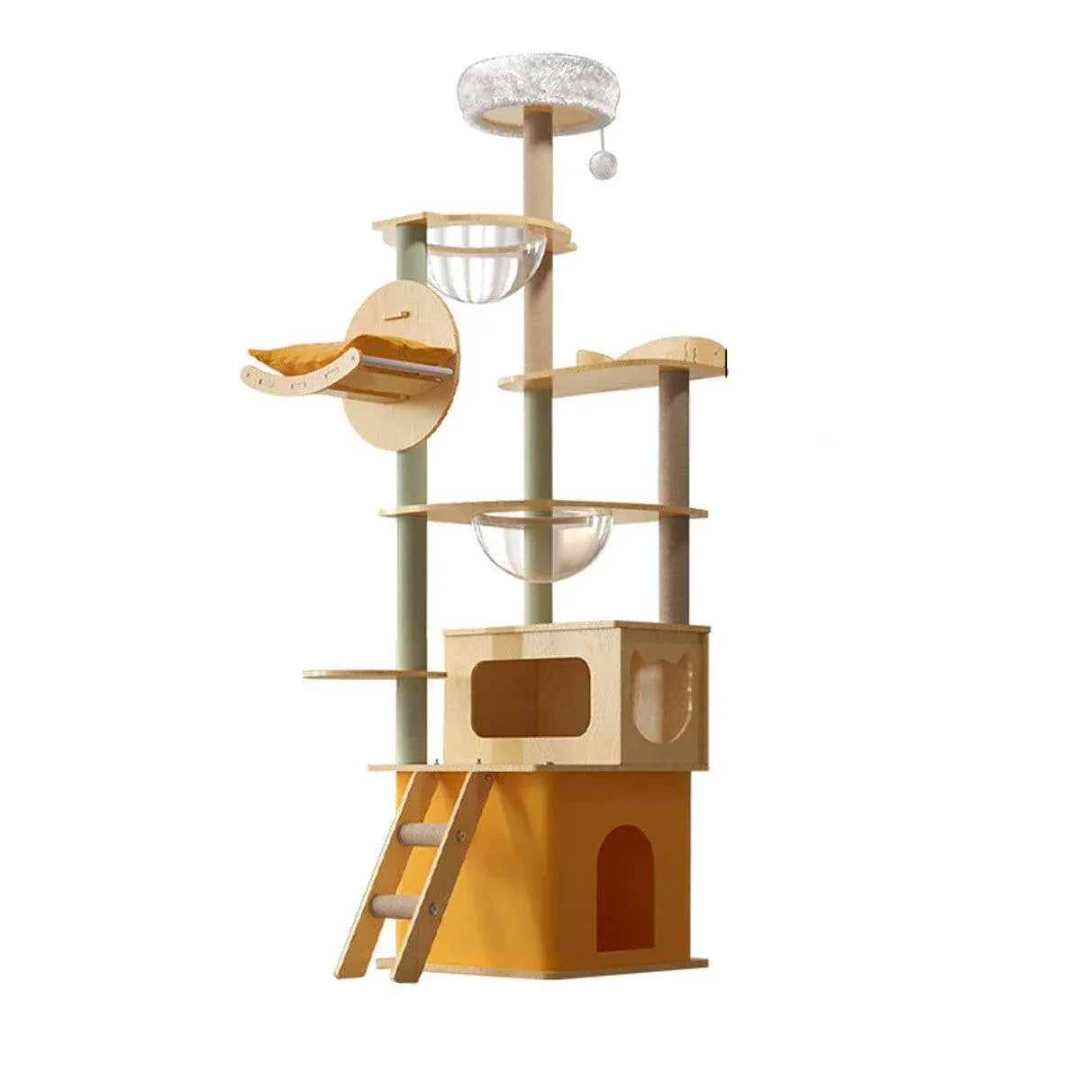 Multi-Level Wooden Cat Climbing Tower with Scratching Posts - Yellow