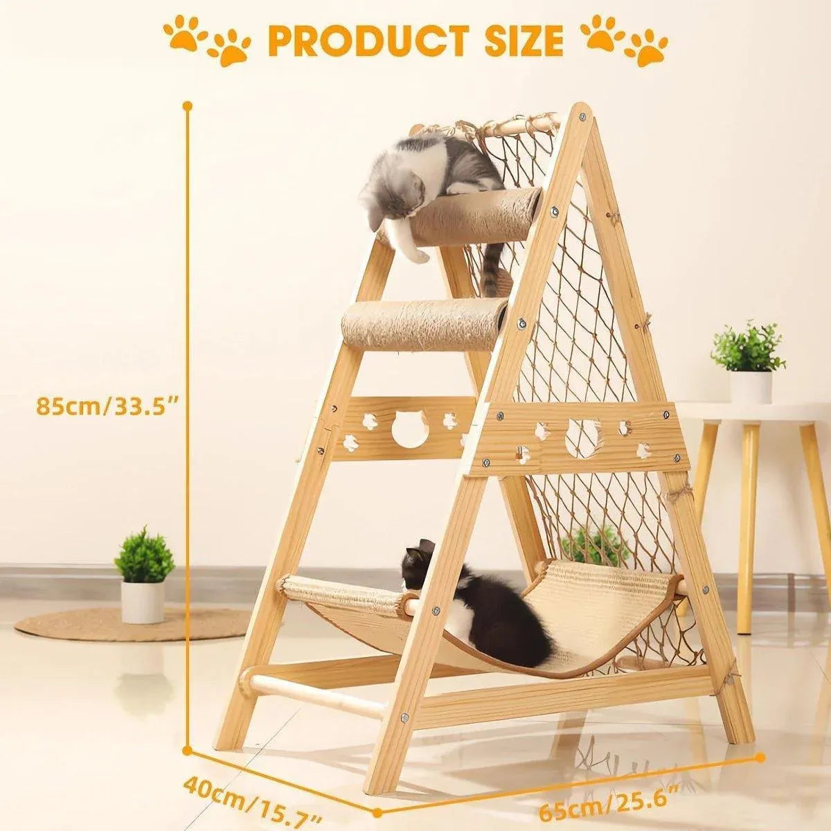 Wooden Cat Climbing Frame with Net & Hammock - product photo 3 of 15