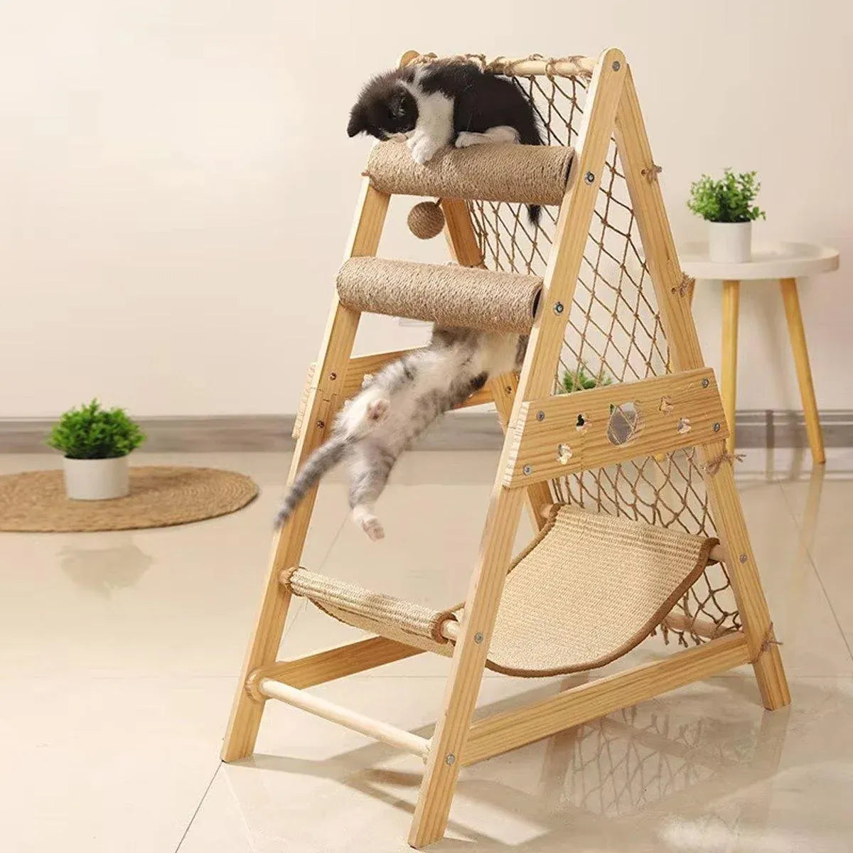 Wooden Cat Climbing Frame with Net & Hammock - product photo 4 of 15