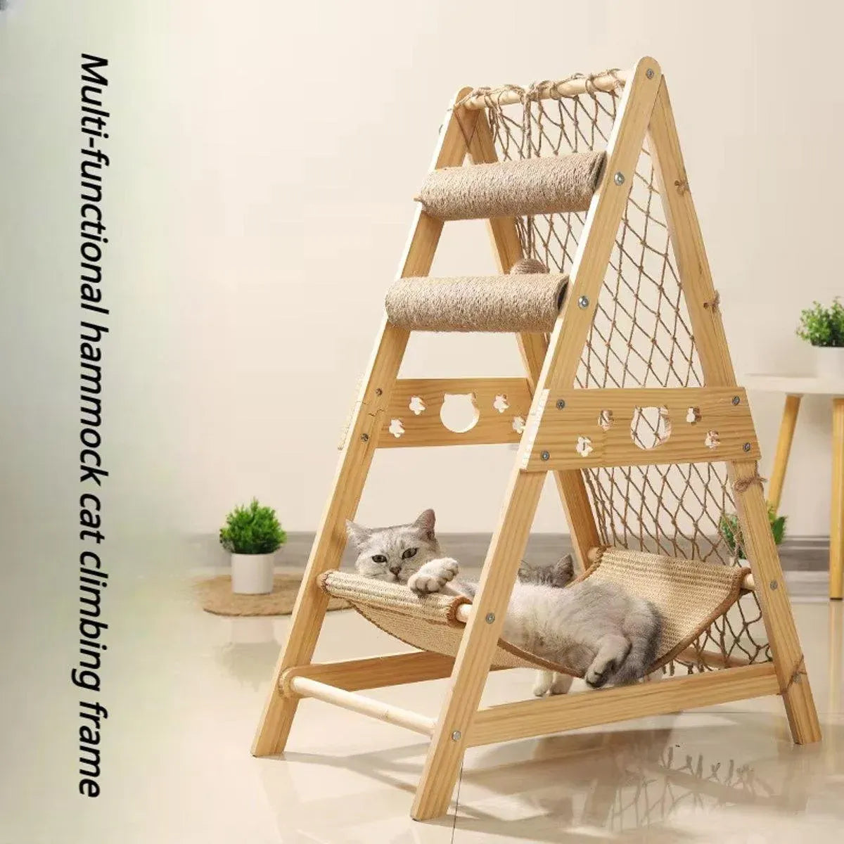 Wooden Cat Climbing Frame with Net & Hammock - product photo 5 of 15