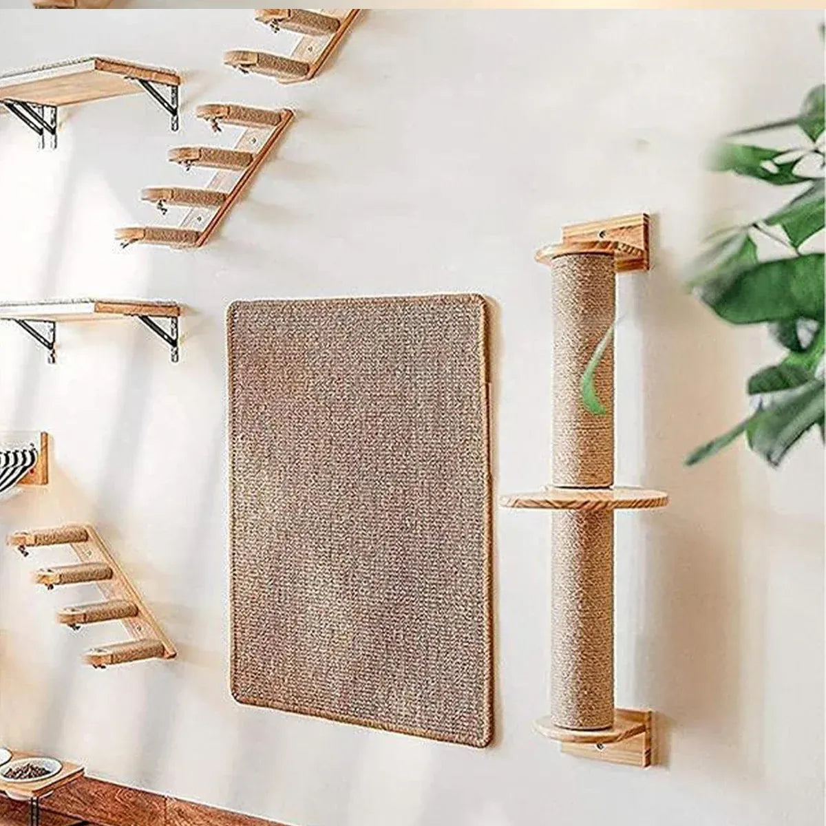 Wall-Mounted Cat Climbing & Sisal Scratching Post - 93 cm