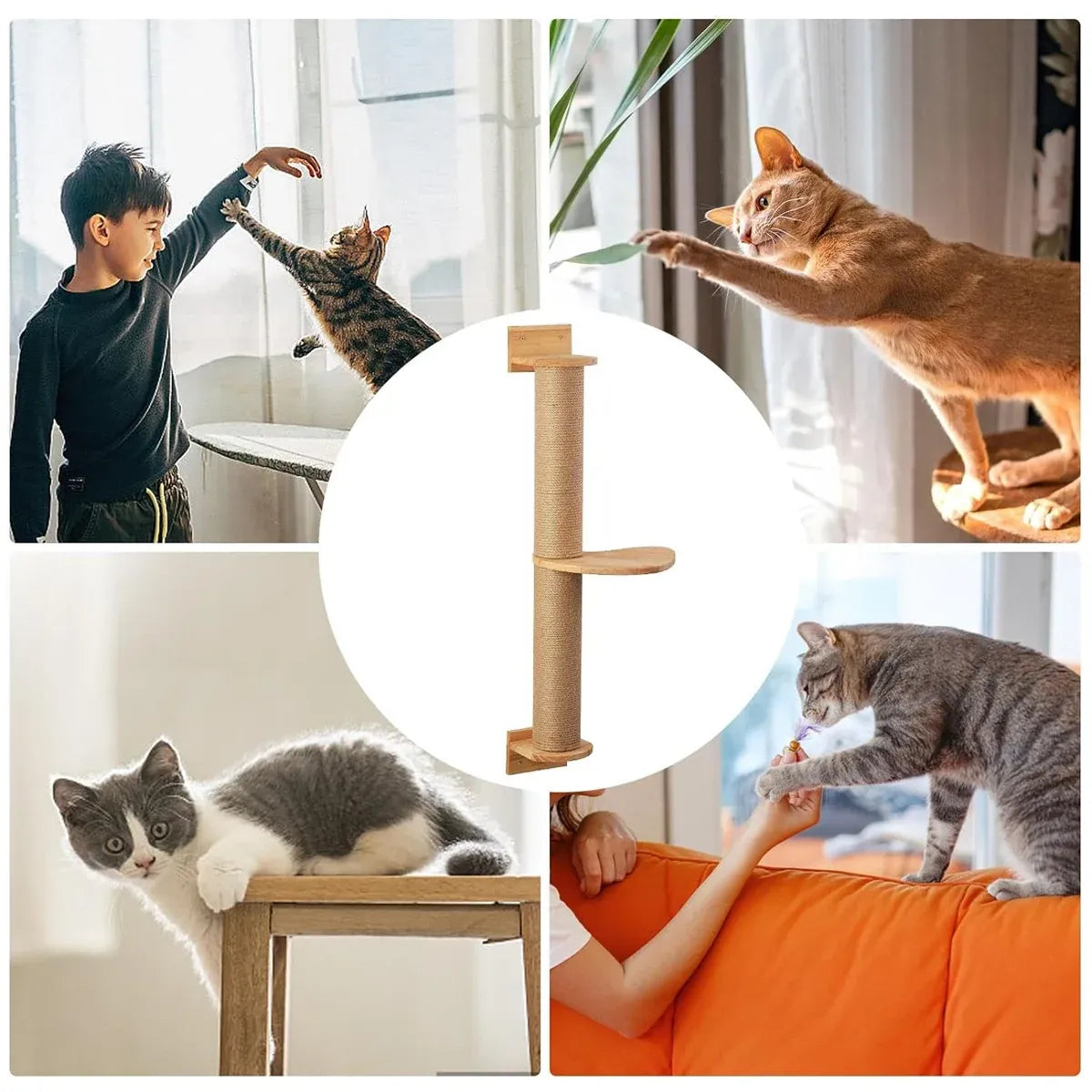 Wall-Mounted Cat Climbing & Sisal Scratching Post - 93 cm