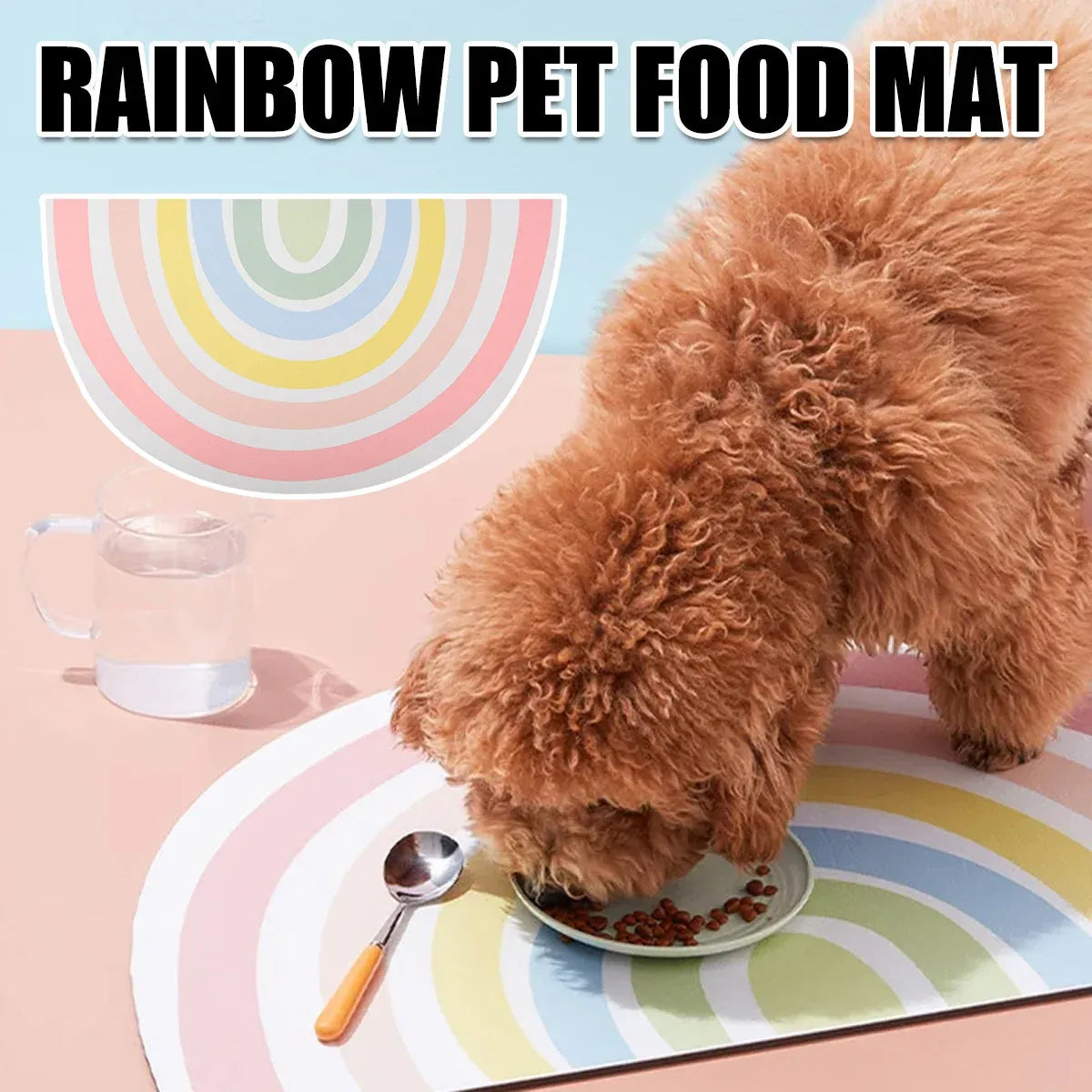 Rainbow Semi-Circular Pet Feeding Mat - PU-Style, 65 × 37 cm