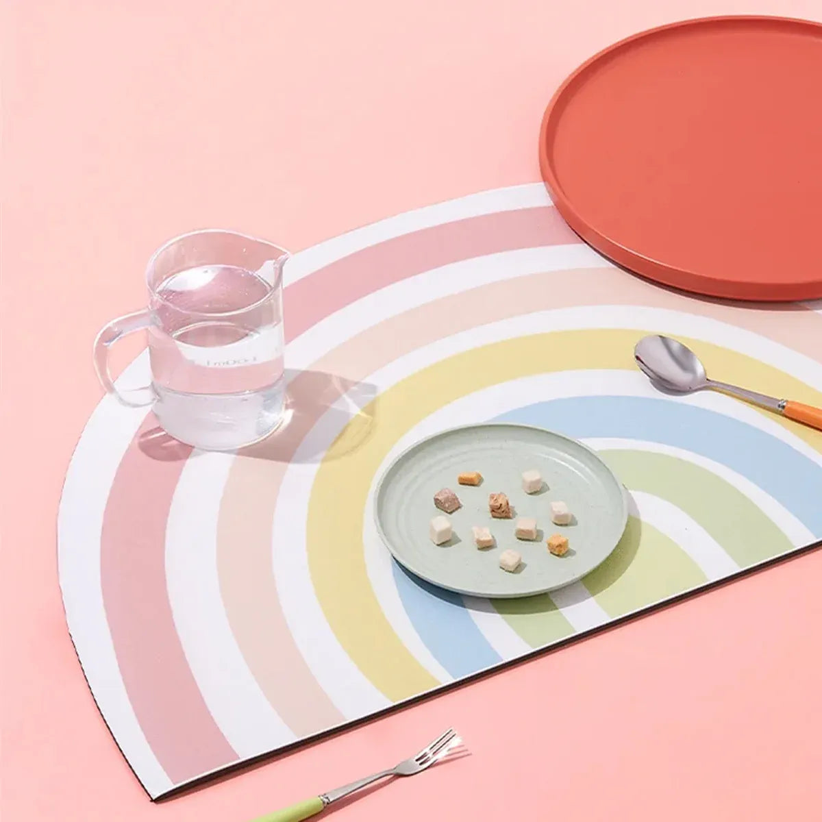Rainbow Semi-Circular Pet Feeding Mat - PU-Style, 65 × 37 cm