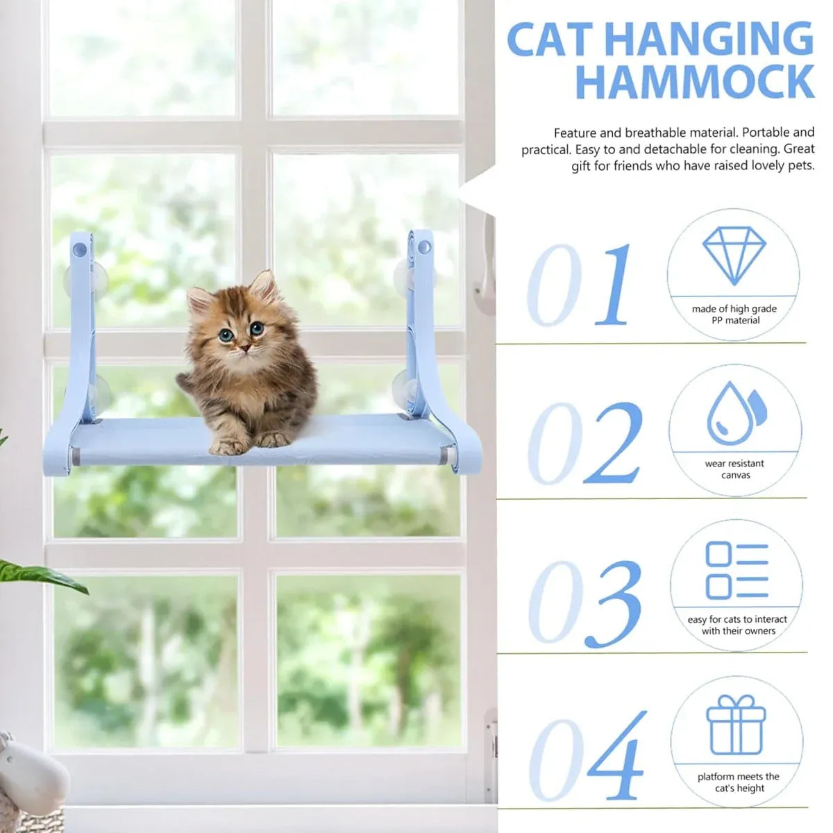 Suction-Cup Cat Window Hammock & Perch - Yellow, 55 cm