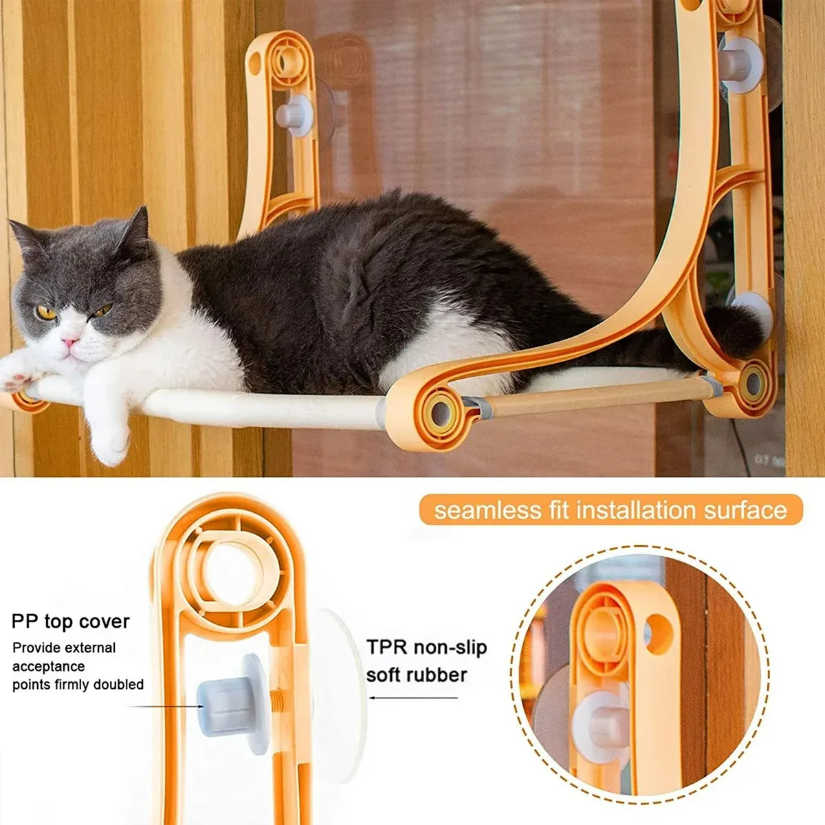 Suction-Cup Cat Window Hammock & Perch - Yellow, 55 cm