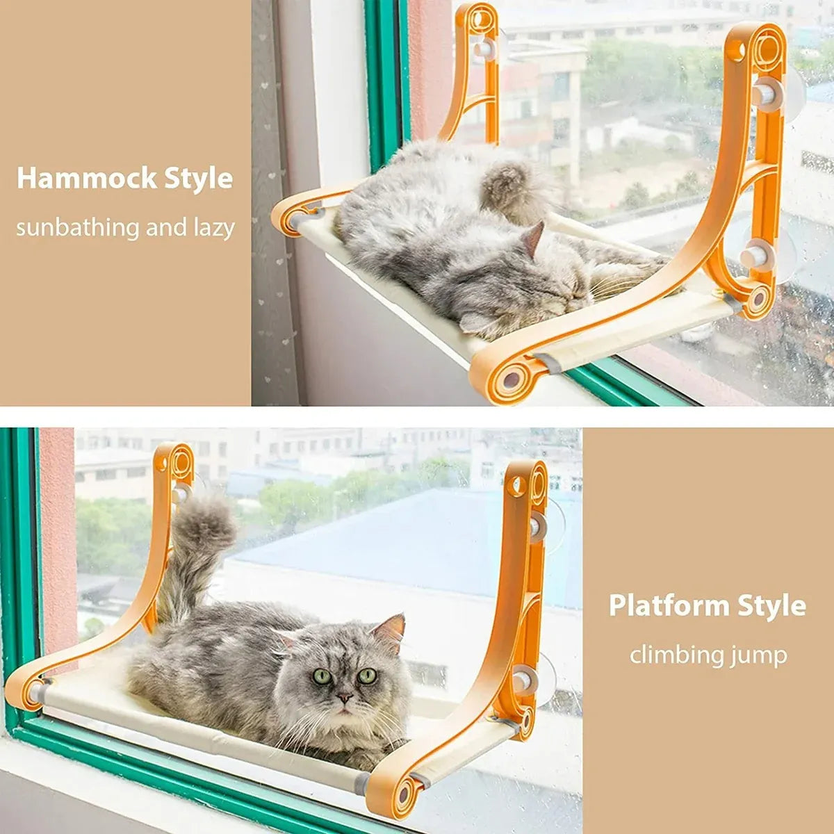 Suction-Cup Cat Window Hammock & Perch - Yellow, 55 cm