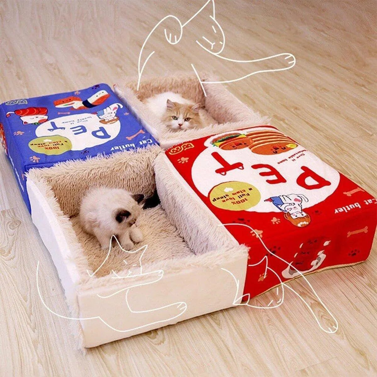 Blue Rectangular Cat & Small Dog Cave Bed, Medium, 47 × 37 × 17 cm