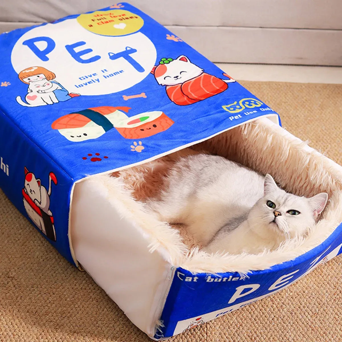 Blue Rectangular Cat & Small Dog Cave Bed, Medium, 47 × 37 × 17 cm
