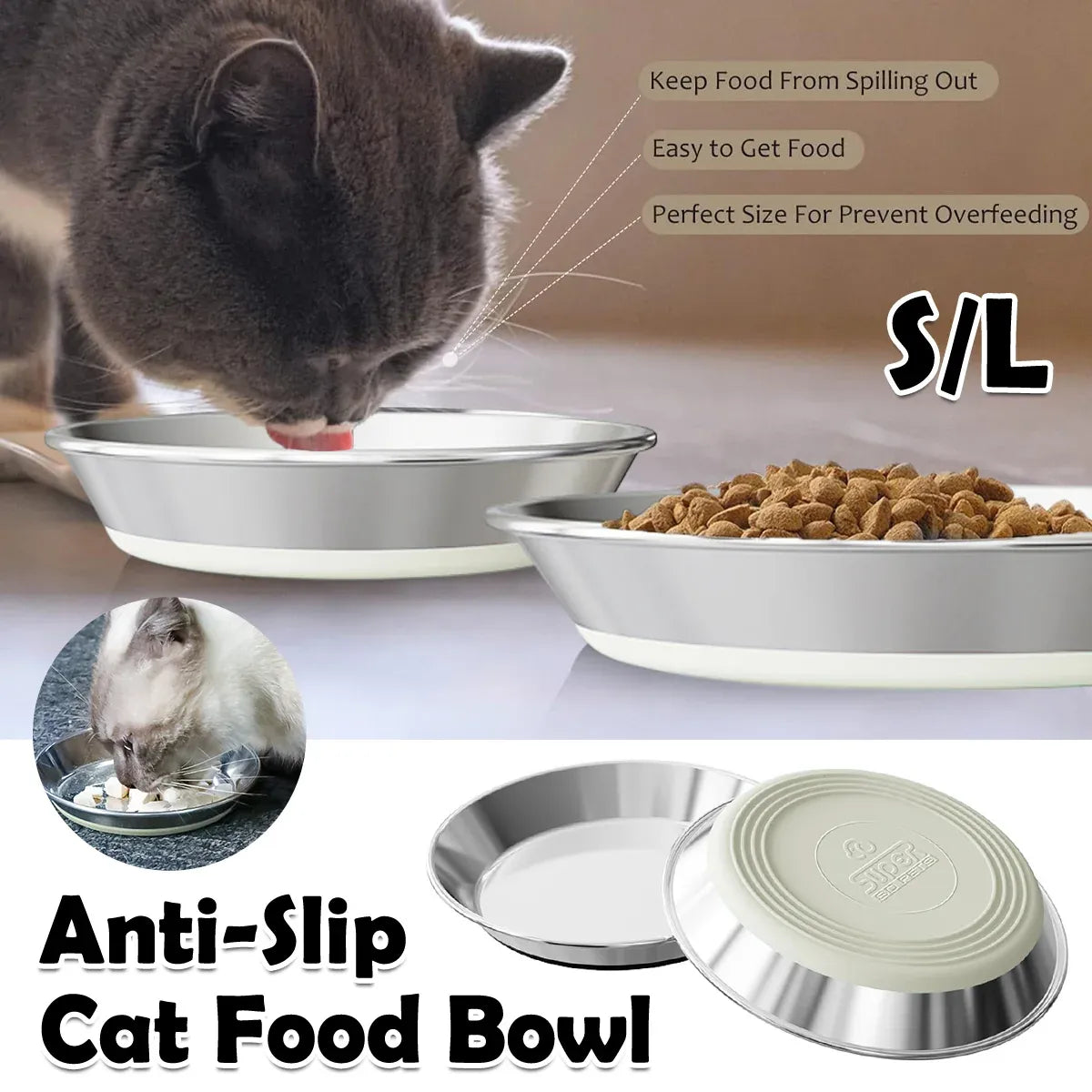 Shallow Stainless Steel Pet Feeding Bowl with Non-Slip Base - Green, S