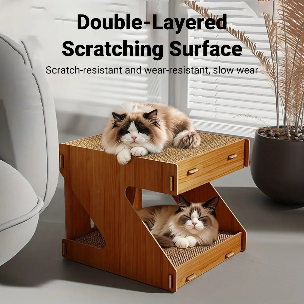 Wooden Double-Layer Cat House with Scratching Board - product photo 4 of 12