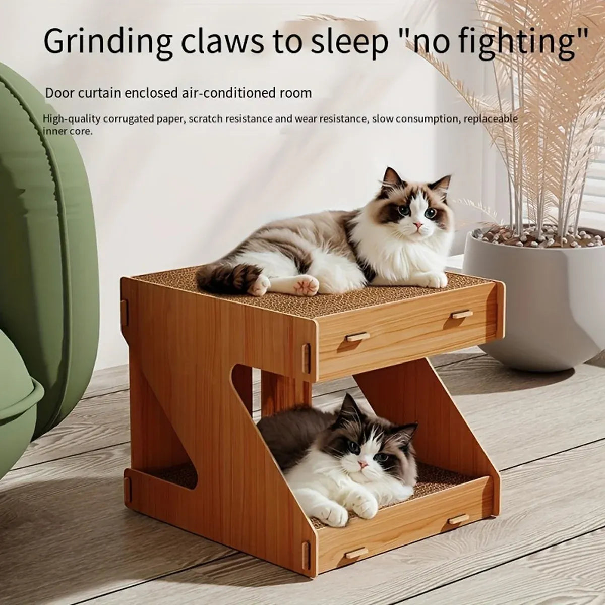Wooden Double-Layer Cat House with Scratching Board - product photo 7 of 12