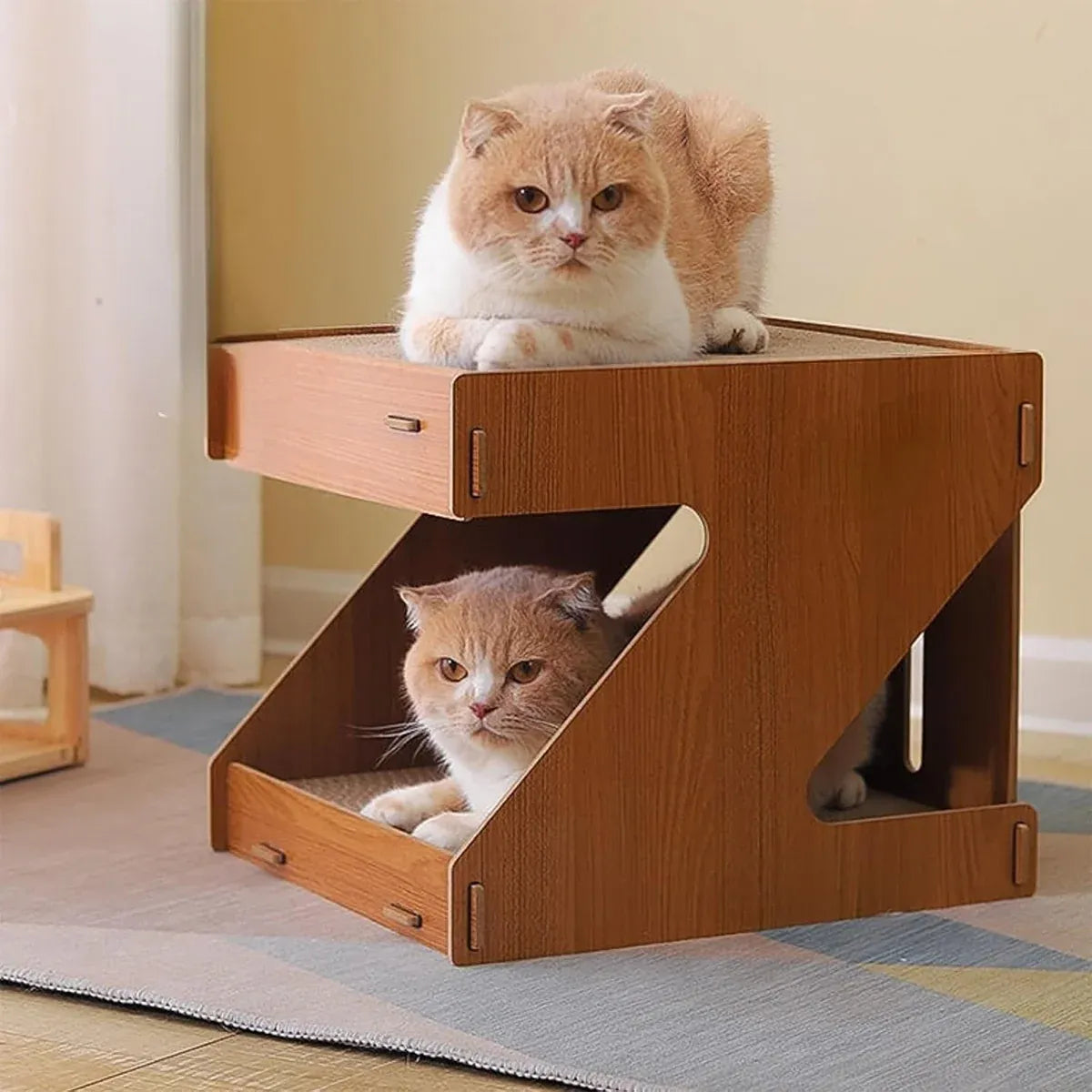 Wooden Double-Layer Cat House with Scratching Board - product photo 9 of 12