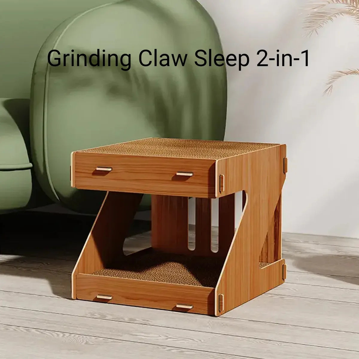 Wooden Double-Layer Cat House with Scratching Board - product photo 10 of 12