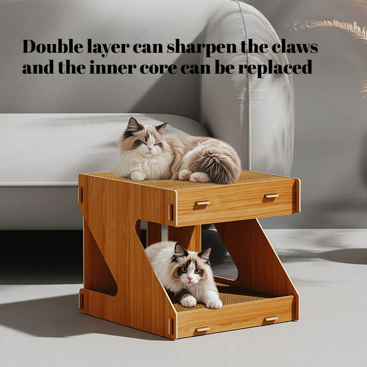 Wooden Double-Layer Cat House with Scratching Board - product photo 12 of 12
