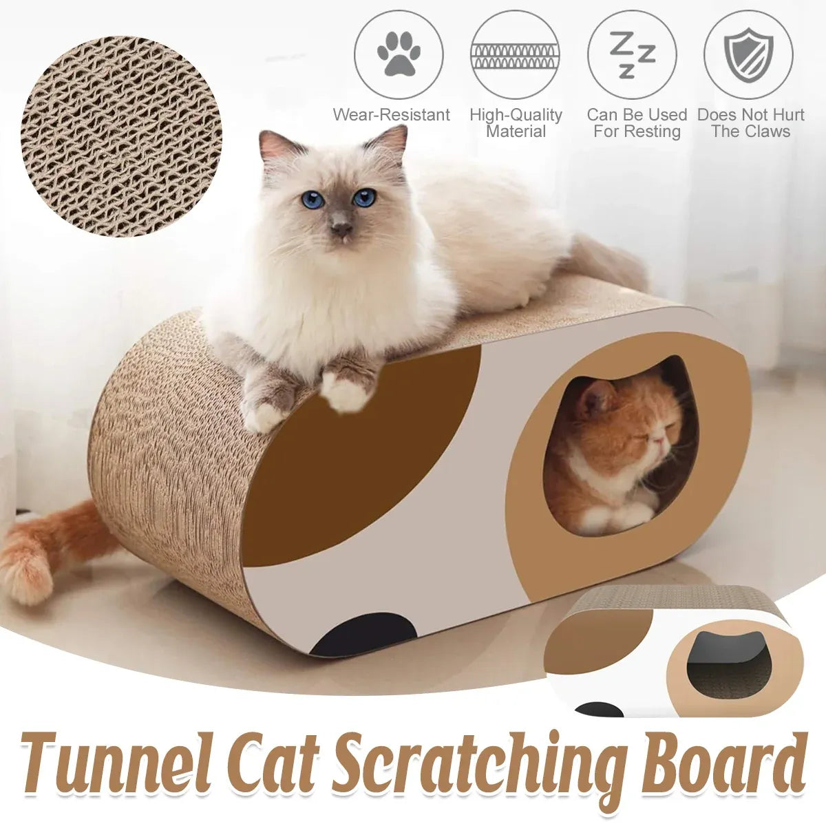 Round Cardboard Cat Tunnel Bed & Scratcher - Multicolour, 58 cm