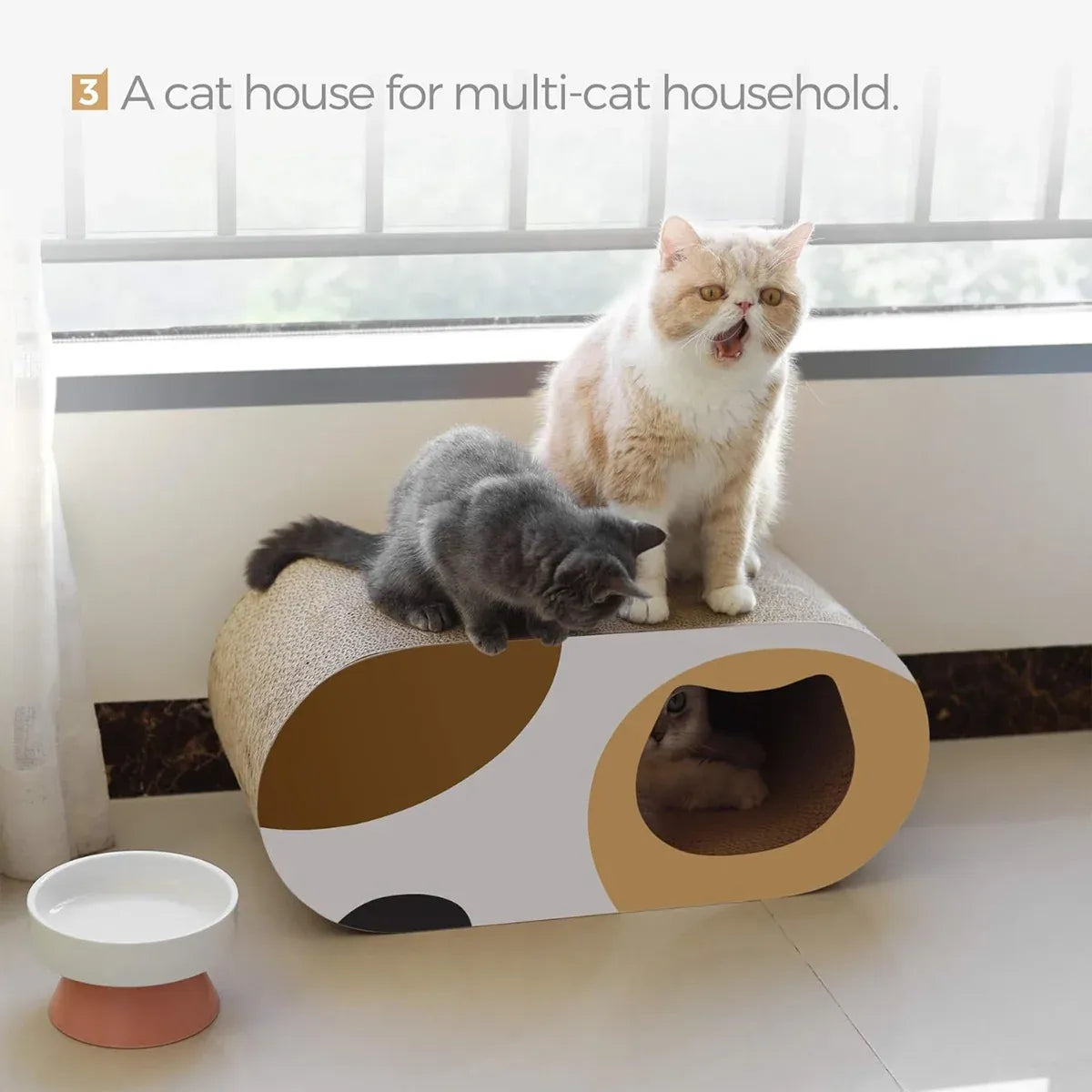 Round Cardboard Cat Tunnel Bed & Scratcher - Multicolour, 58 cm