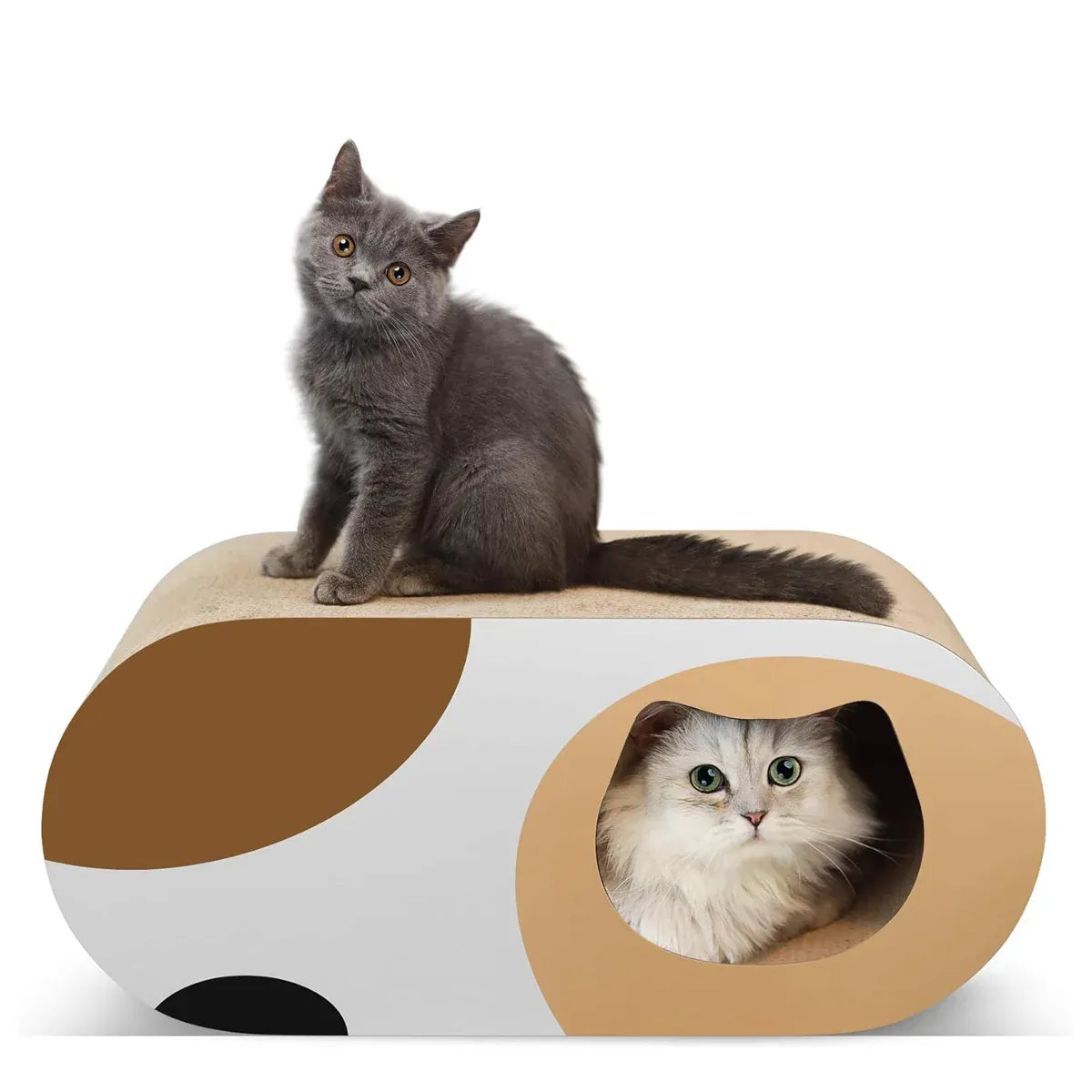 Round Cardboard Cat Tunnel Bed & Scratcher - Multicolour, 58 cm