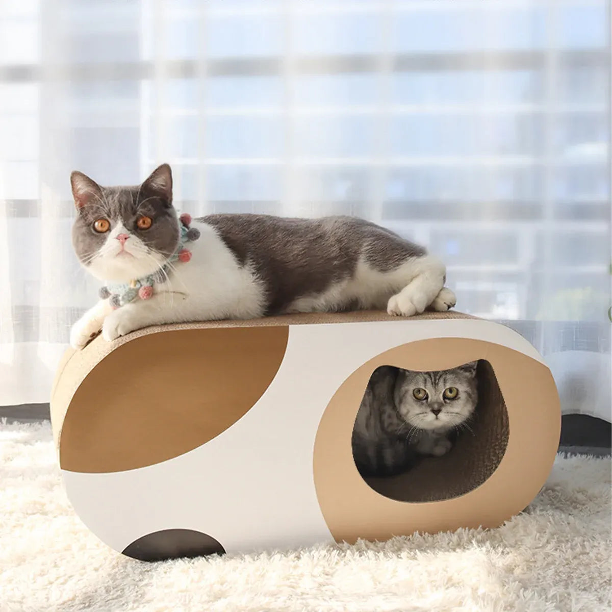 Round Cardboard Cat Tunnel Bed & Scratcher - Multicolour, 58 cm
