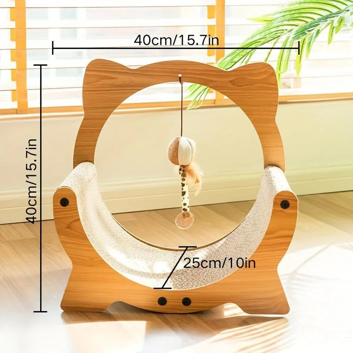 Wooden Cat Cradle & Cardboard Scratcher with Toy - 40 × 25 × 40 cm - product photo 3 of 13