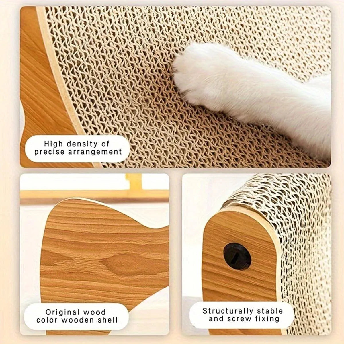Wooden Cat Cradle & Cardboard Scratcher with Toy - 40 × 25 × 40 cm - product photo 8 of 13