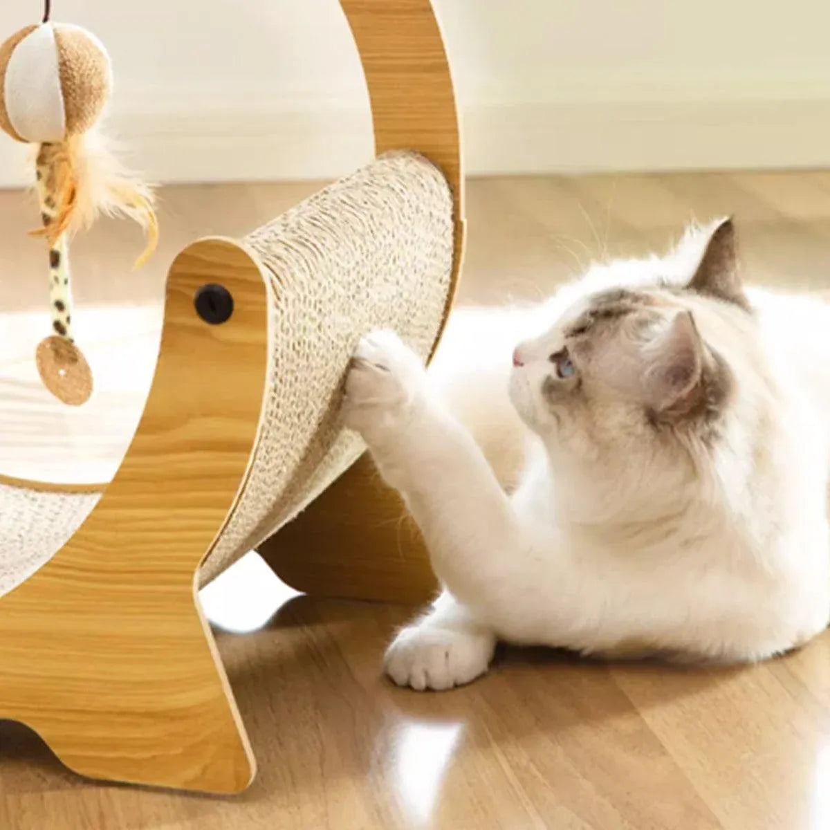 Wooden Cat Cradle & Cardboard Scratcher with Toy - 40 × 25 × 40 cm - product photo 11 of 13