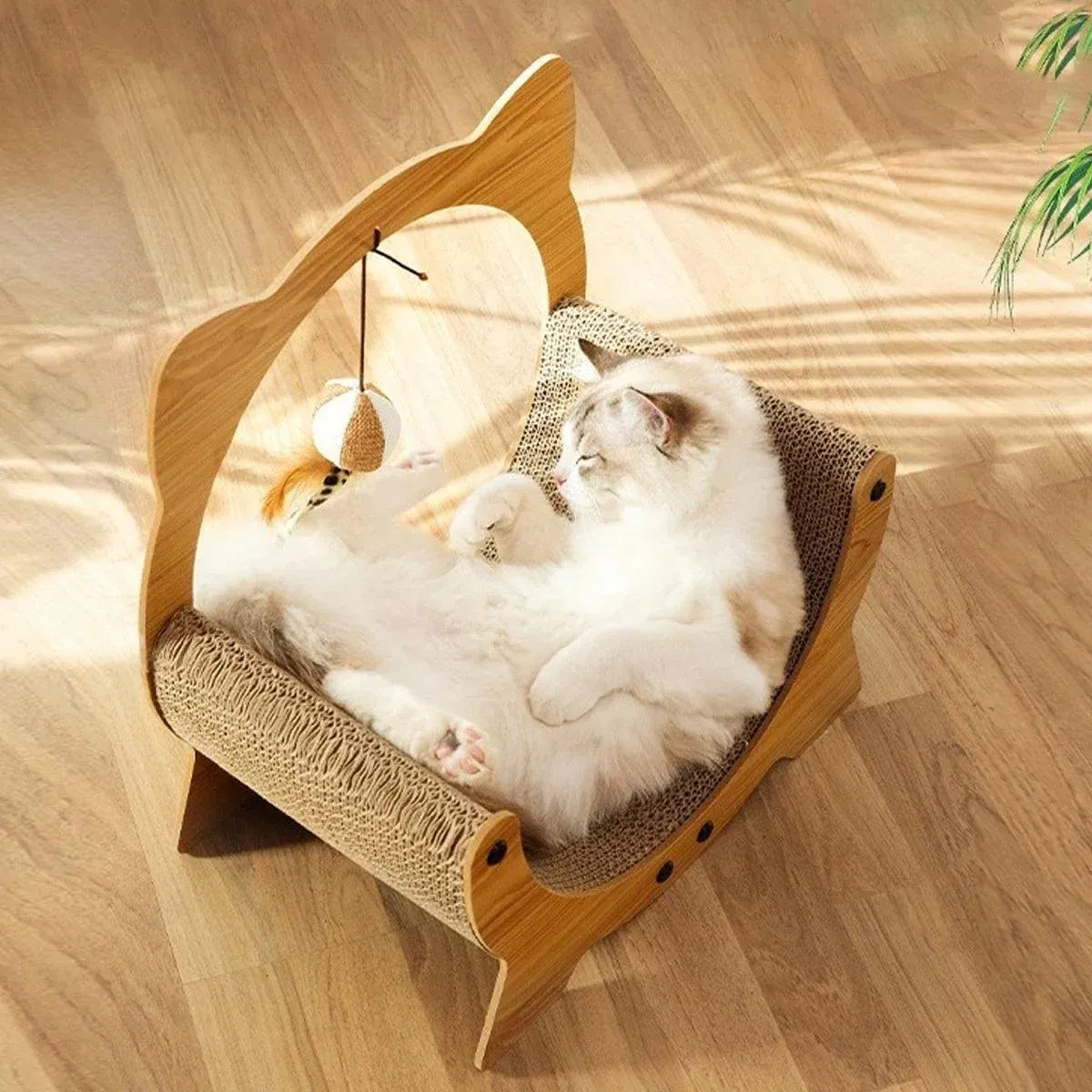 Wooden Cat Cradle & Cardboard Scratcher with Toy - 40 × 25 × 40 cm - product photo 12 of 13