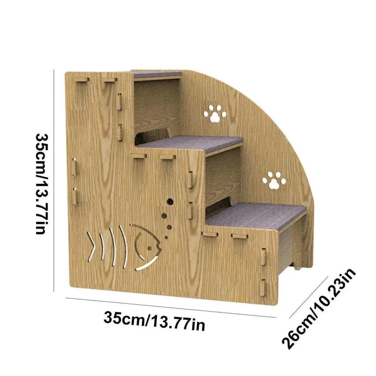 Wooden Pet Climbing Steps with Carpet Treads, Three-Step