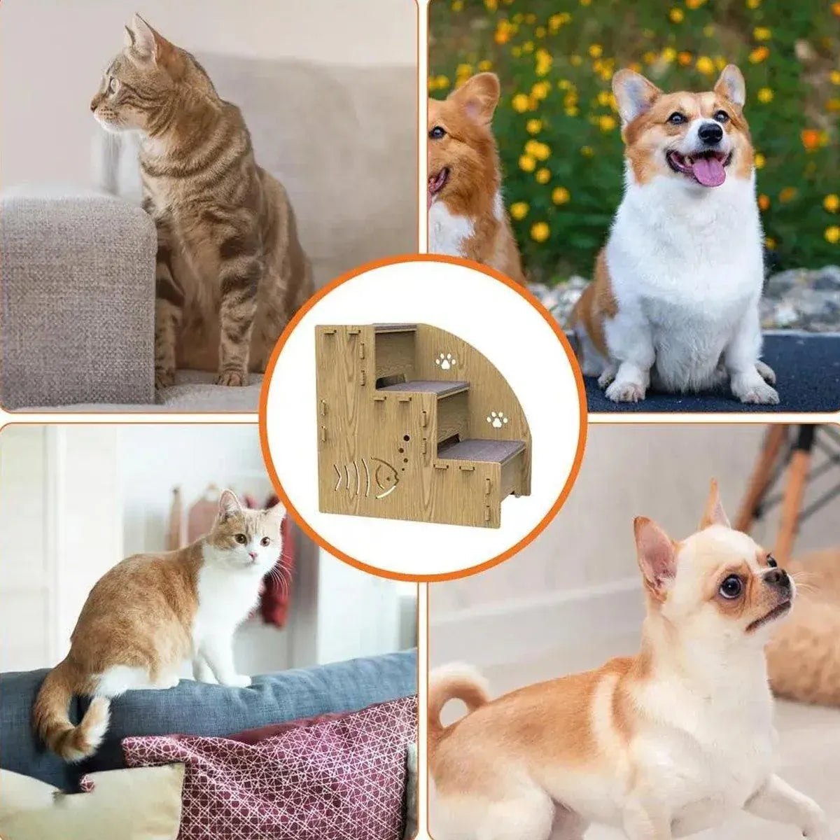 Wooden Pet Climbing Steps with Carpet Treads, Three-Step