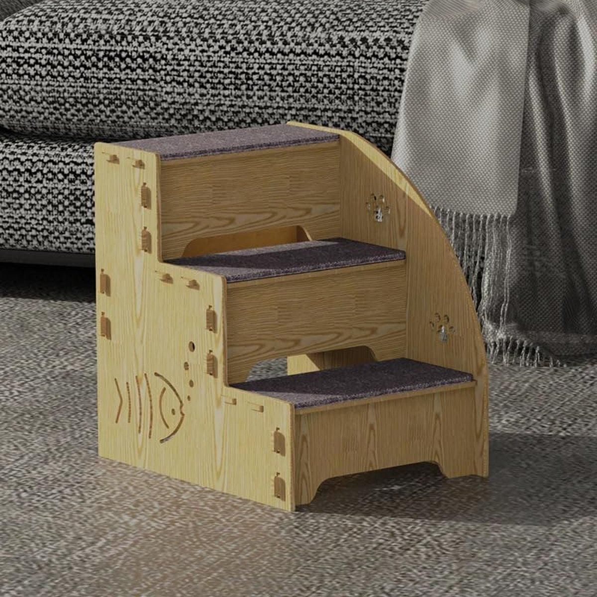 Wooden Pet Climbing Steps with Carpet Treads, Three-Step