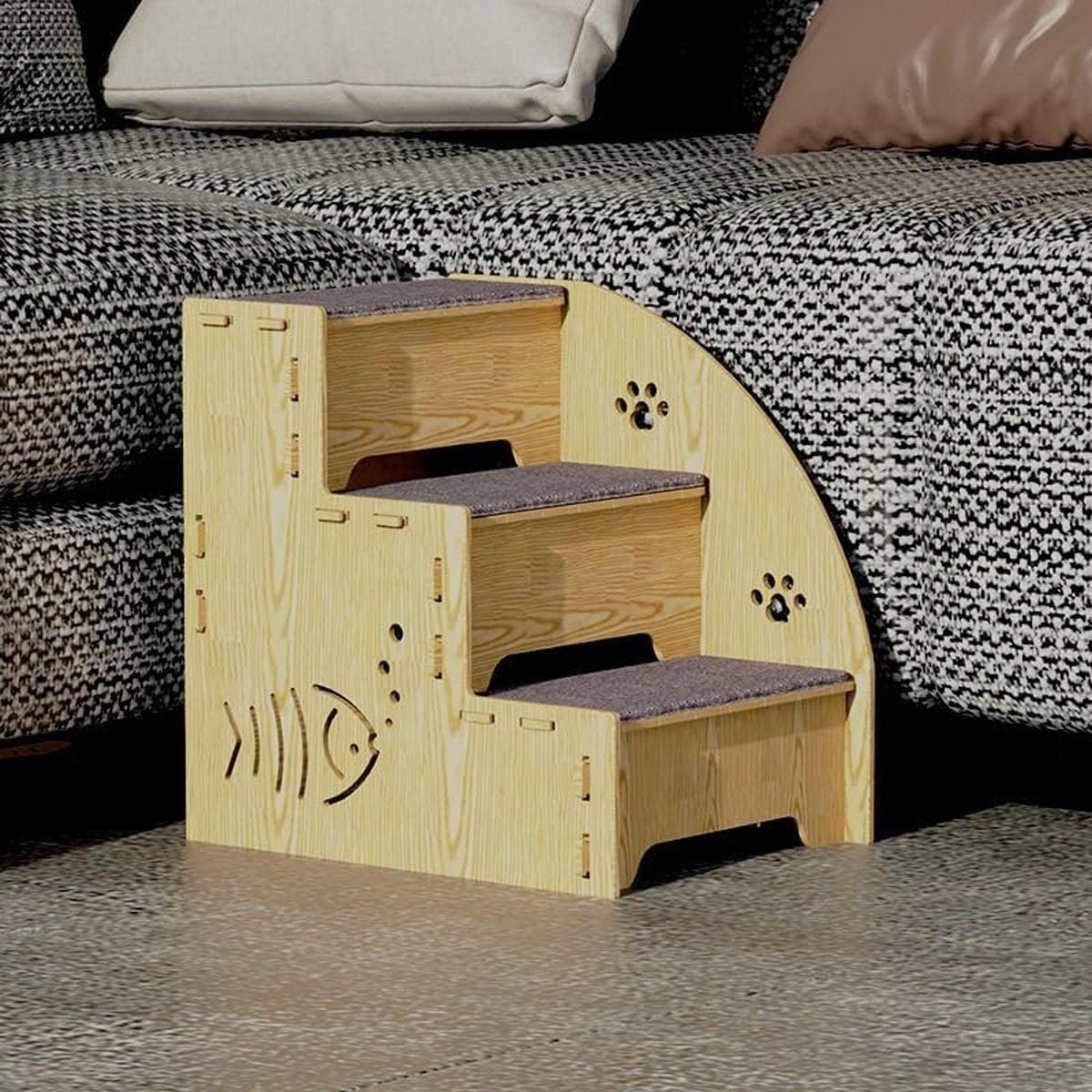 Wooden Pet Climbing Steps with Carpet Treads, Three-Step