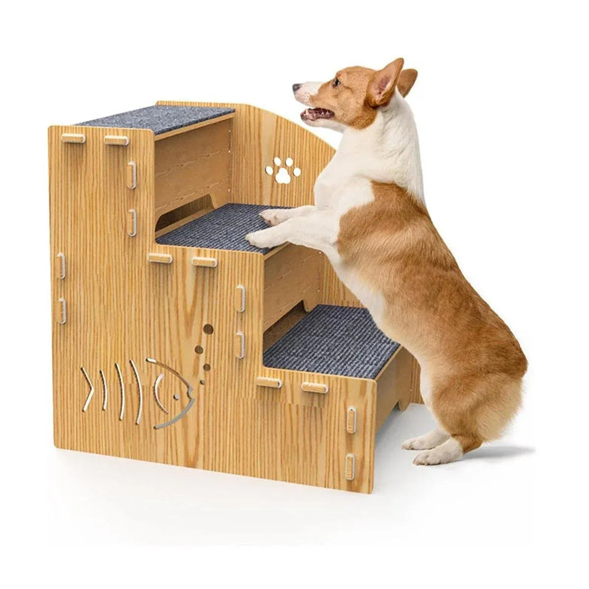 Wooden Pet Climbing Steps with Carpet Treads, Three-Step
