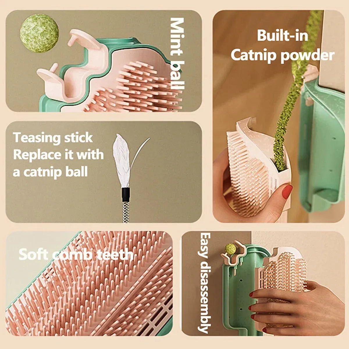 Wall-Mounted Ice-Cream Cat Grooming Brush - Catnip Type