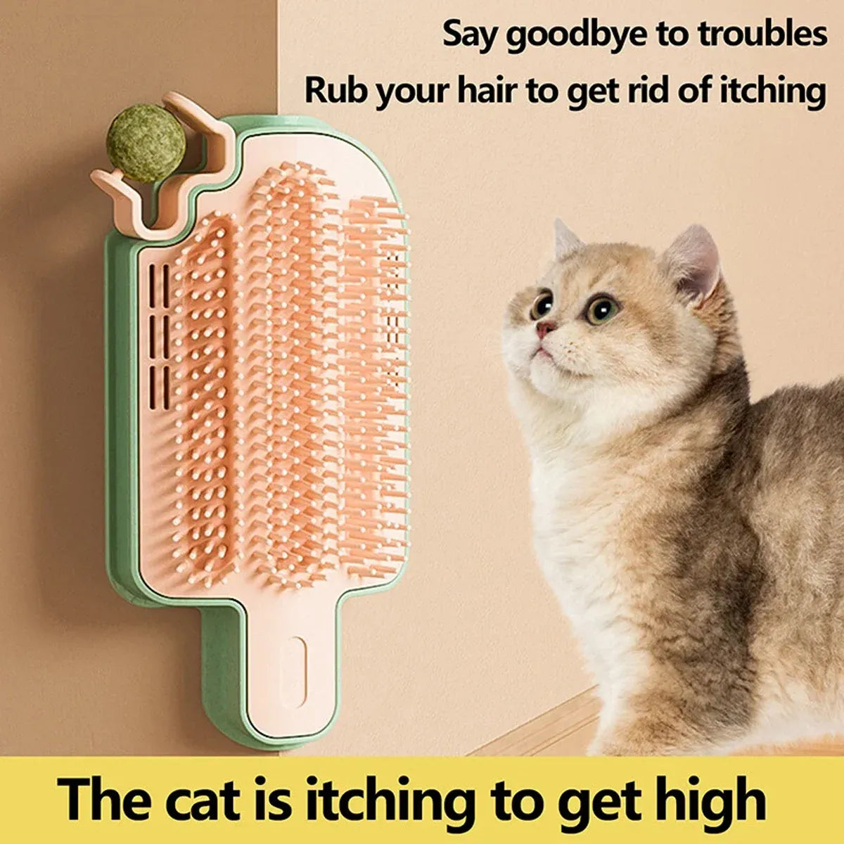 Wall-Mounted Ice-Cream Cat Grooming Brush - Catnip Type