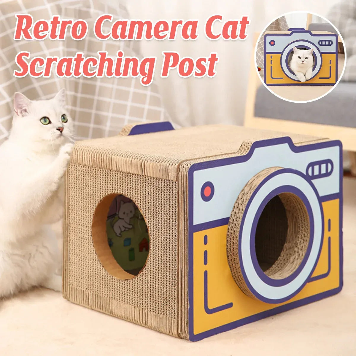 Retro Camera-Style Cardboard Cat Scratcher & Bed - product photo 1 of 15