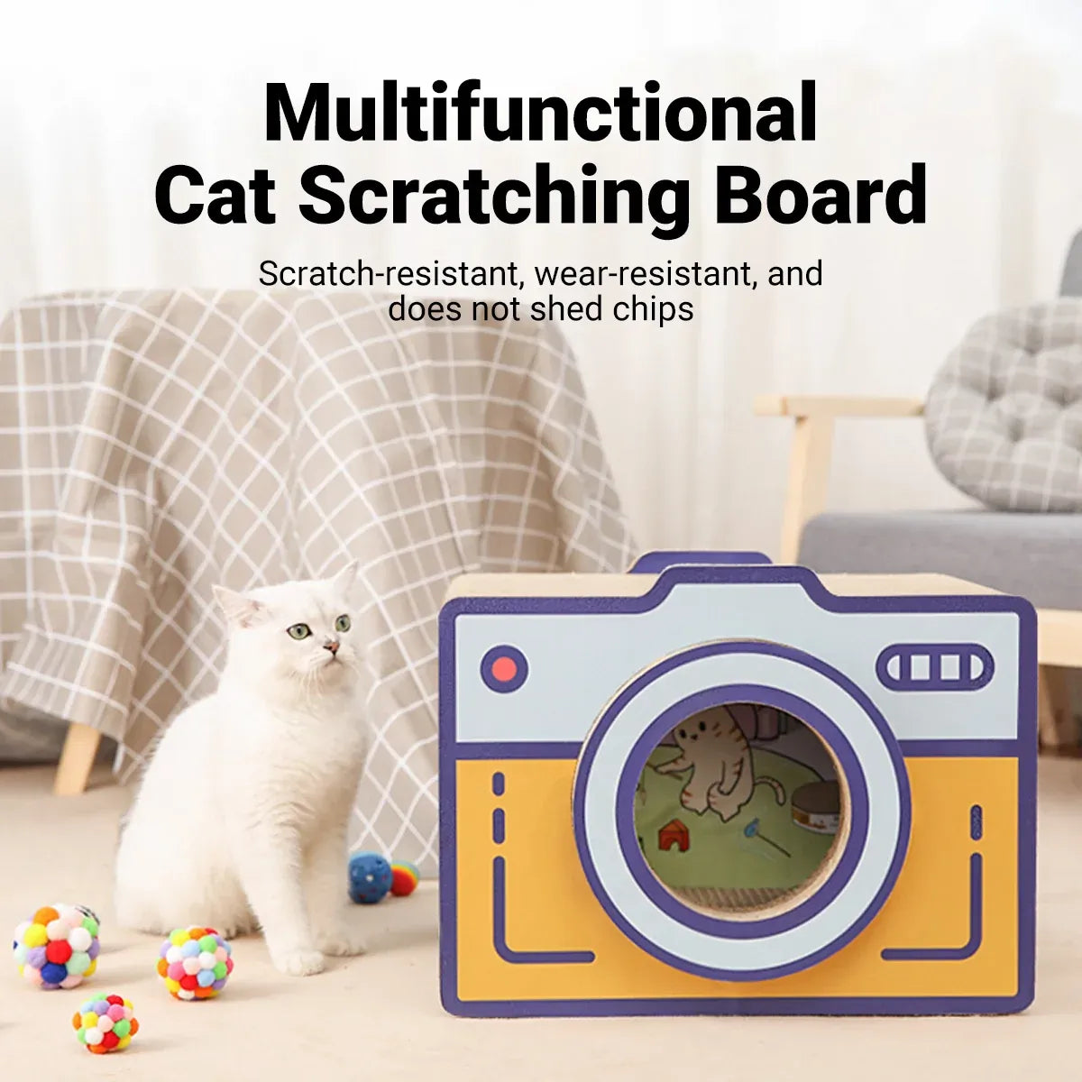 Retro Camera-Style Cardboard Cat Scratcher & Bed - product photo 4 of 15