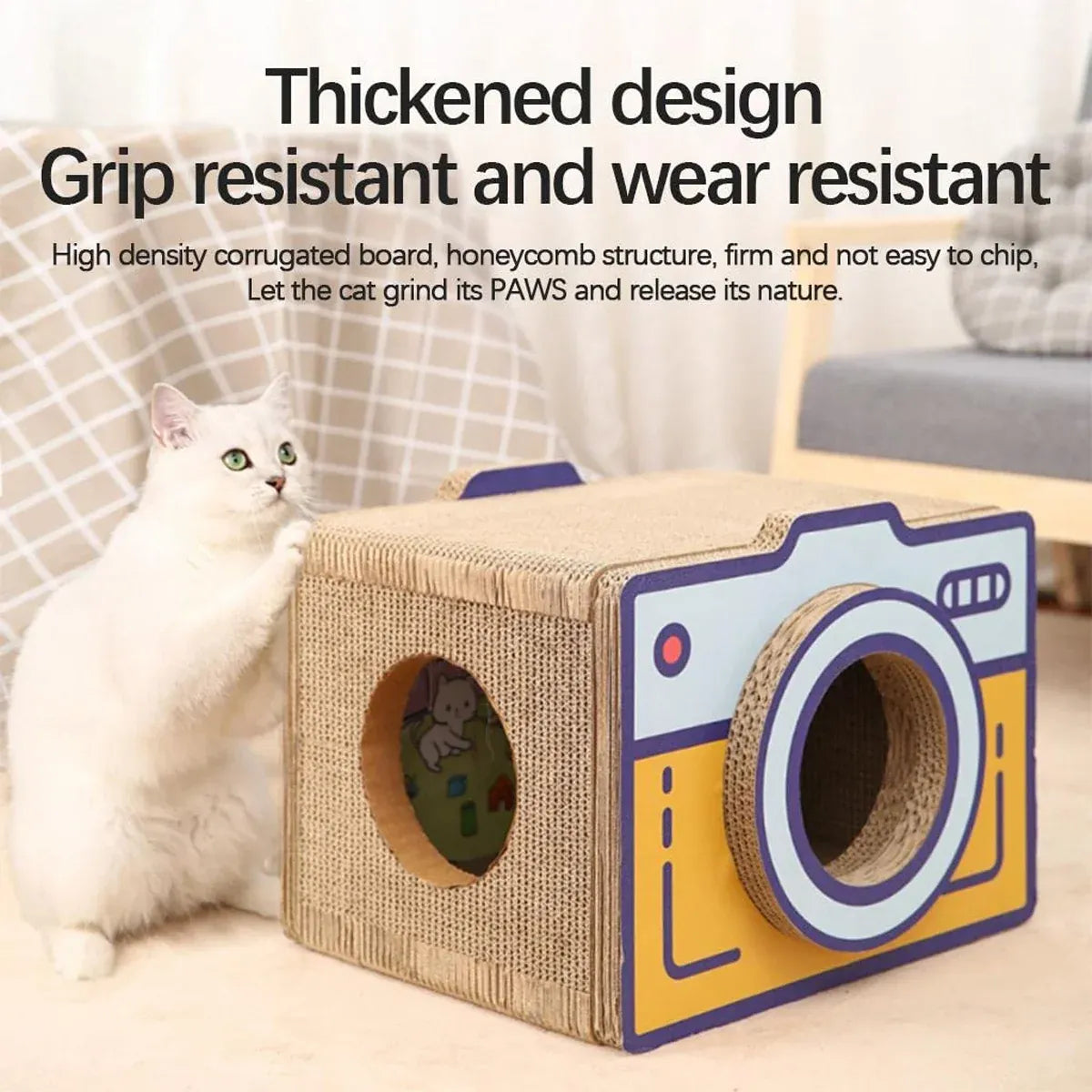 Retro Camera-Style Cardboard Cat Scratcher & Bed - product photo 5 of 15