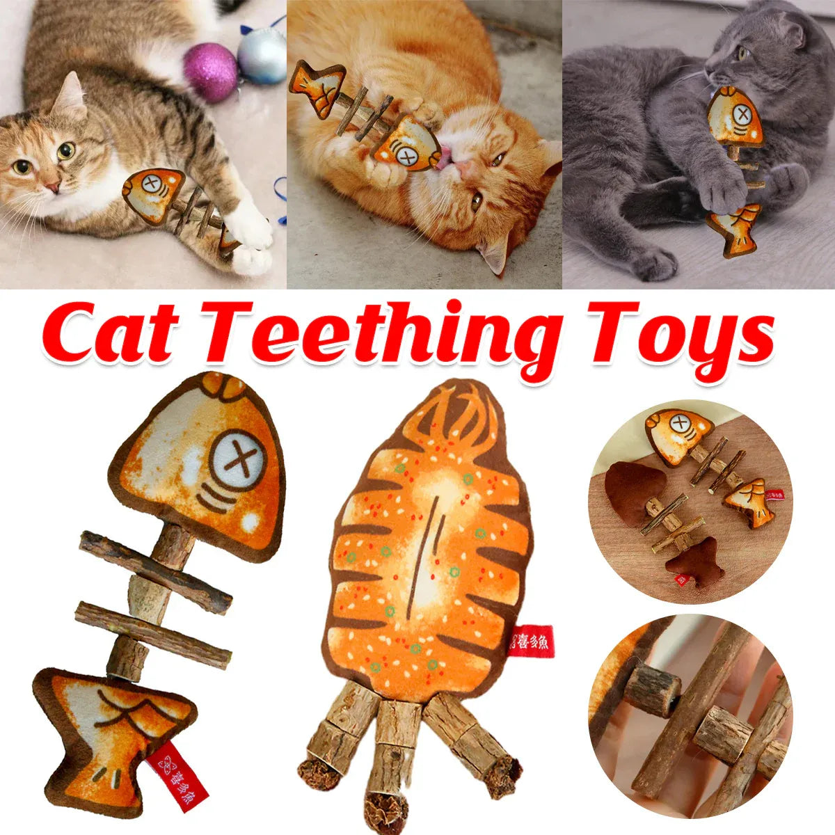 Plush Fish Bone Cat Play Toy - 16.5 × 6.5 cm