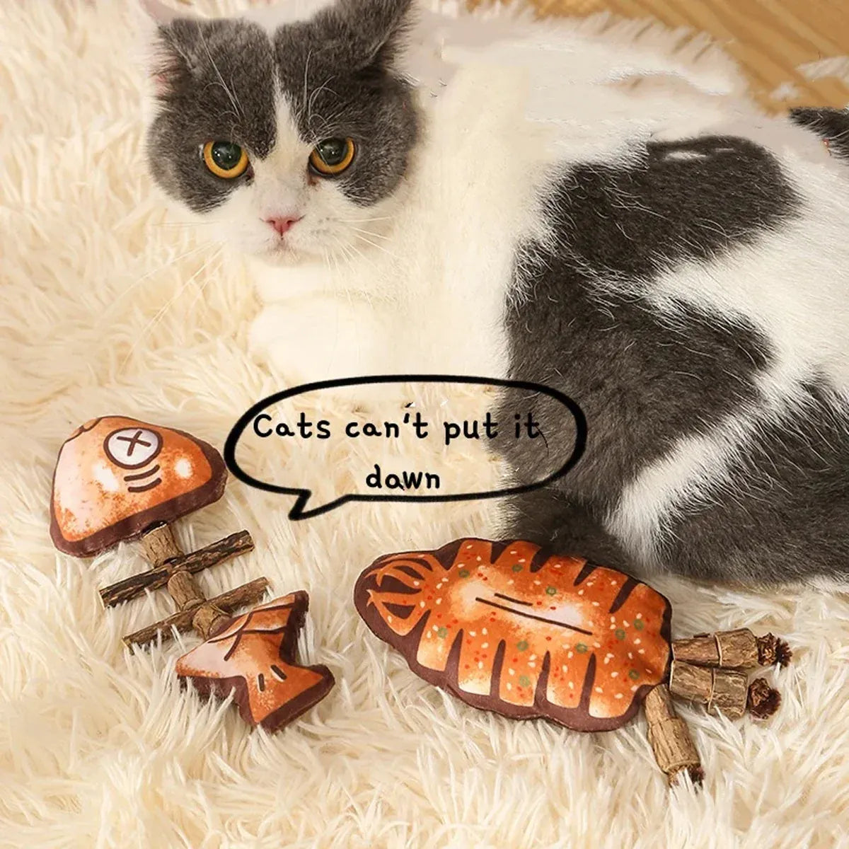 Plush Fish Bone Cat Play Toy - 16.5 × 6.5 cm