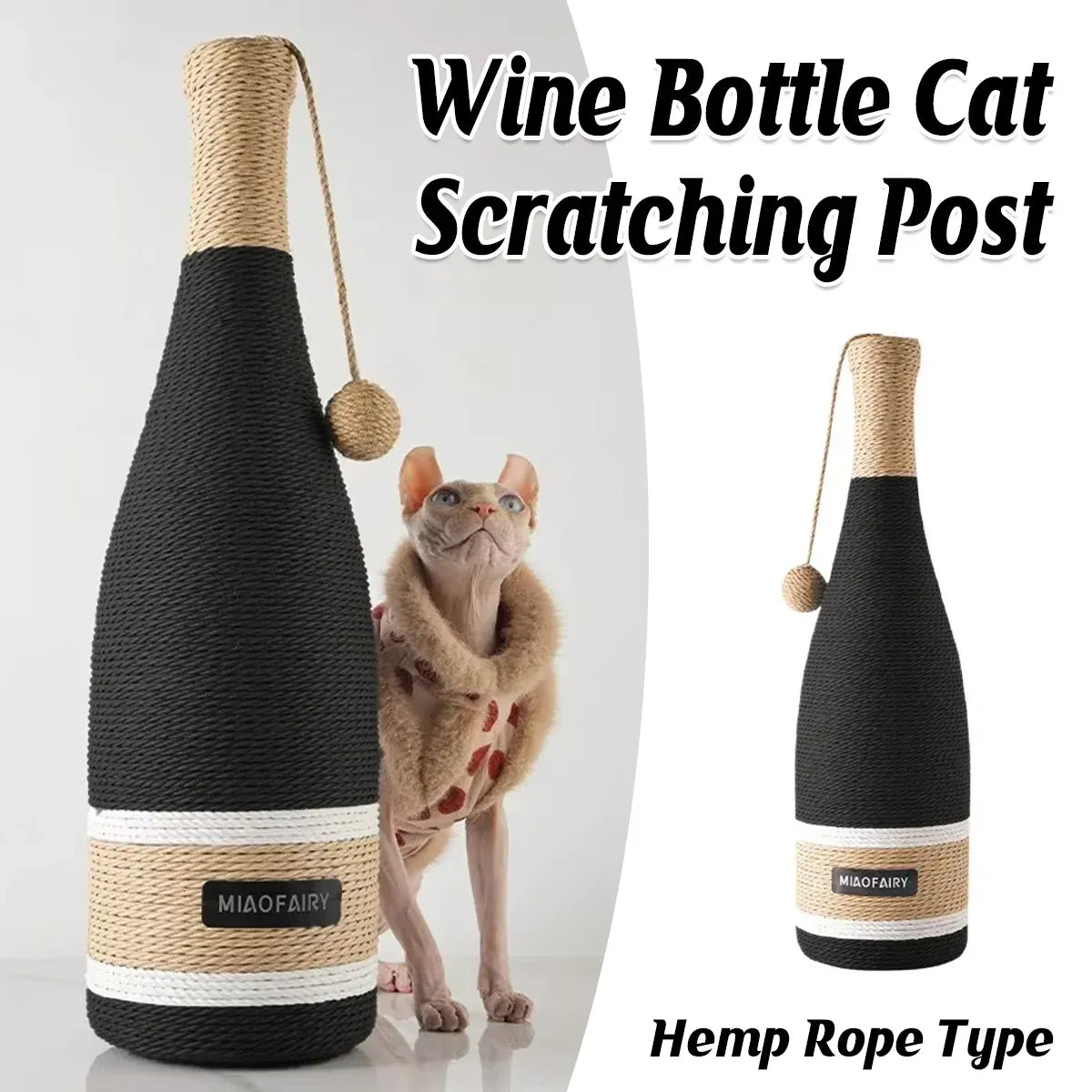 Wine-Bottle-Style Sisal Cat Scratching Toy - Grey, 60 cm