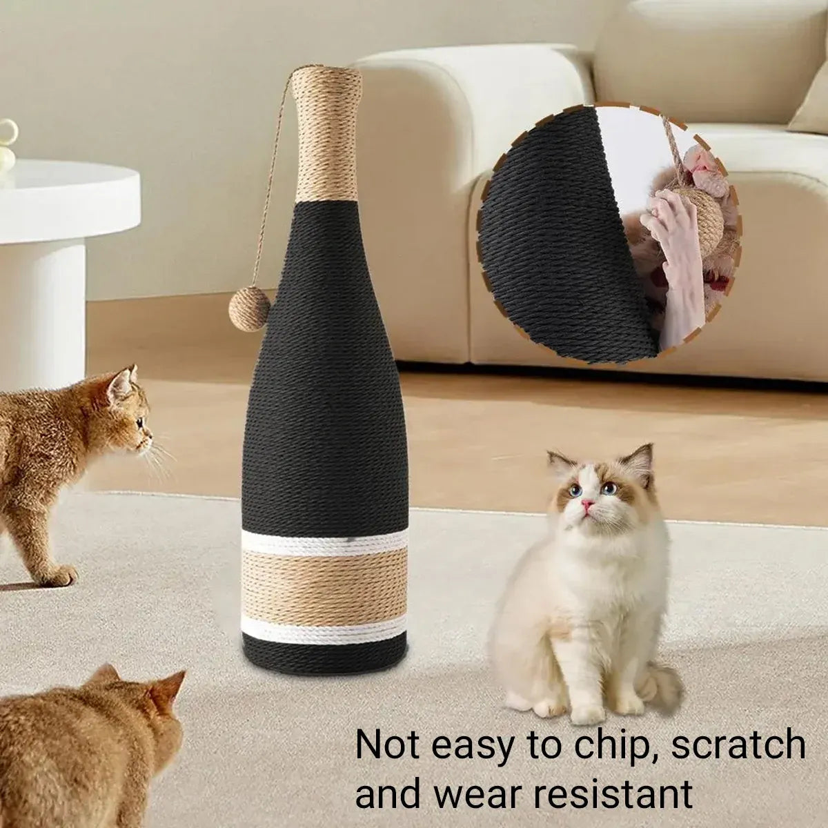 Wine-Bottle-Style Sisal Cat Scratching Toy - Grey, 60 cm