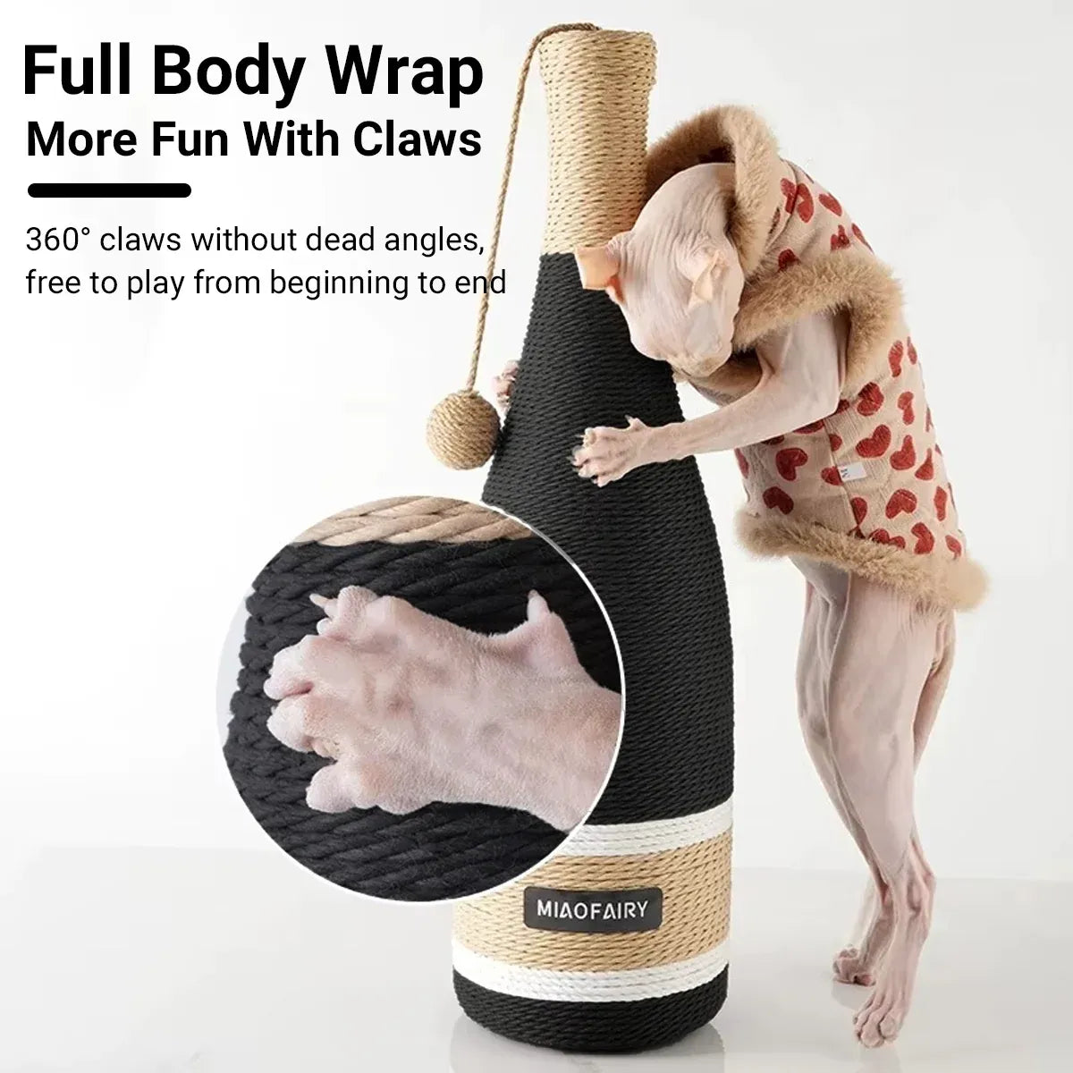 Wine-Bottle-Style Sisal Cat Scratching Toy - Grey, 60 cm